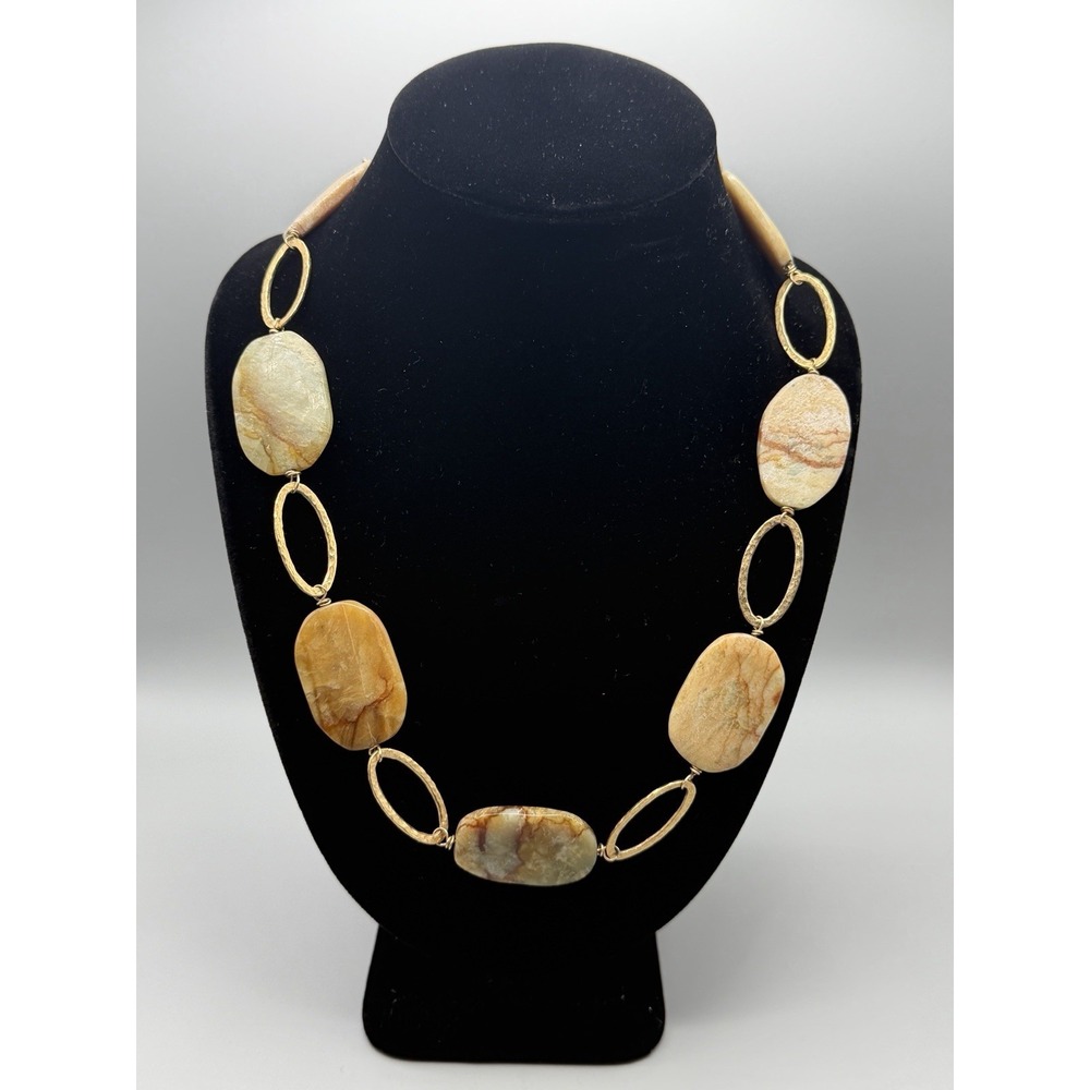 Vintage 12K Gold Filled Natural Stone Jasper Quartz Statement Necklace #1000